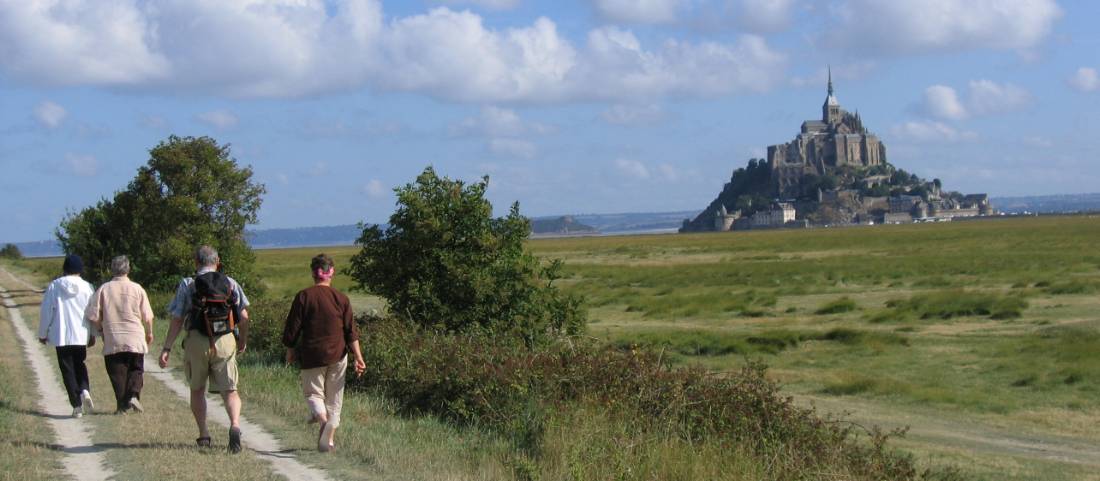 Walkers near Mont Saint Michel